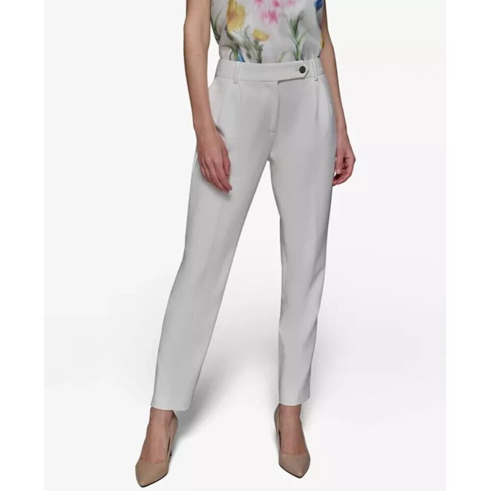 KARL LAGERFELD PARIS Womens Pleated Straight-Leg Dress Pant Trouser Soft White 4